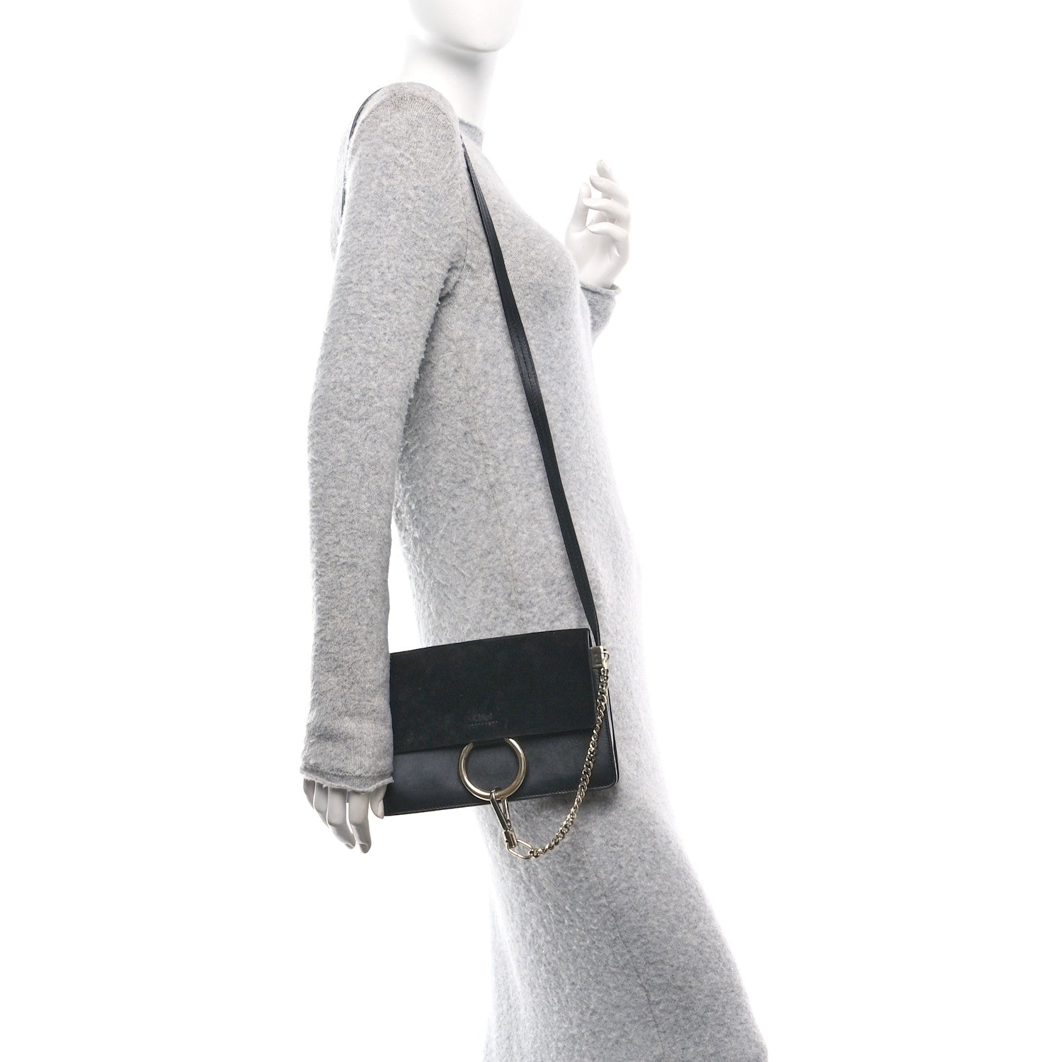 Chloe Suede Calfskin Small Faye Shoulder Bag Black 2 of 11