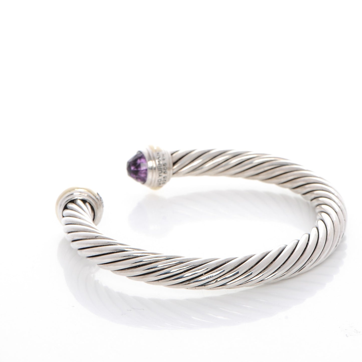 Sterling Silver 14K Yellow Gold Amethyst 7mm Cable Classics Bracelet