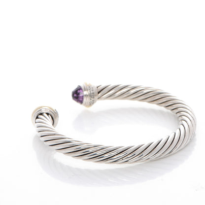 David Yurman Sterling Silver 14K Yellow Gold Amethyst 7mm Cable Classics Bracelet 3 of 4