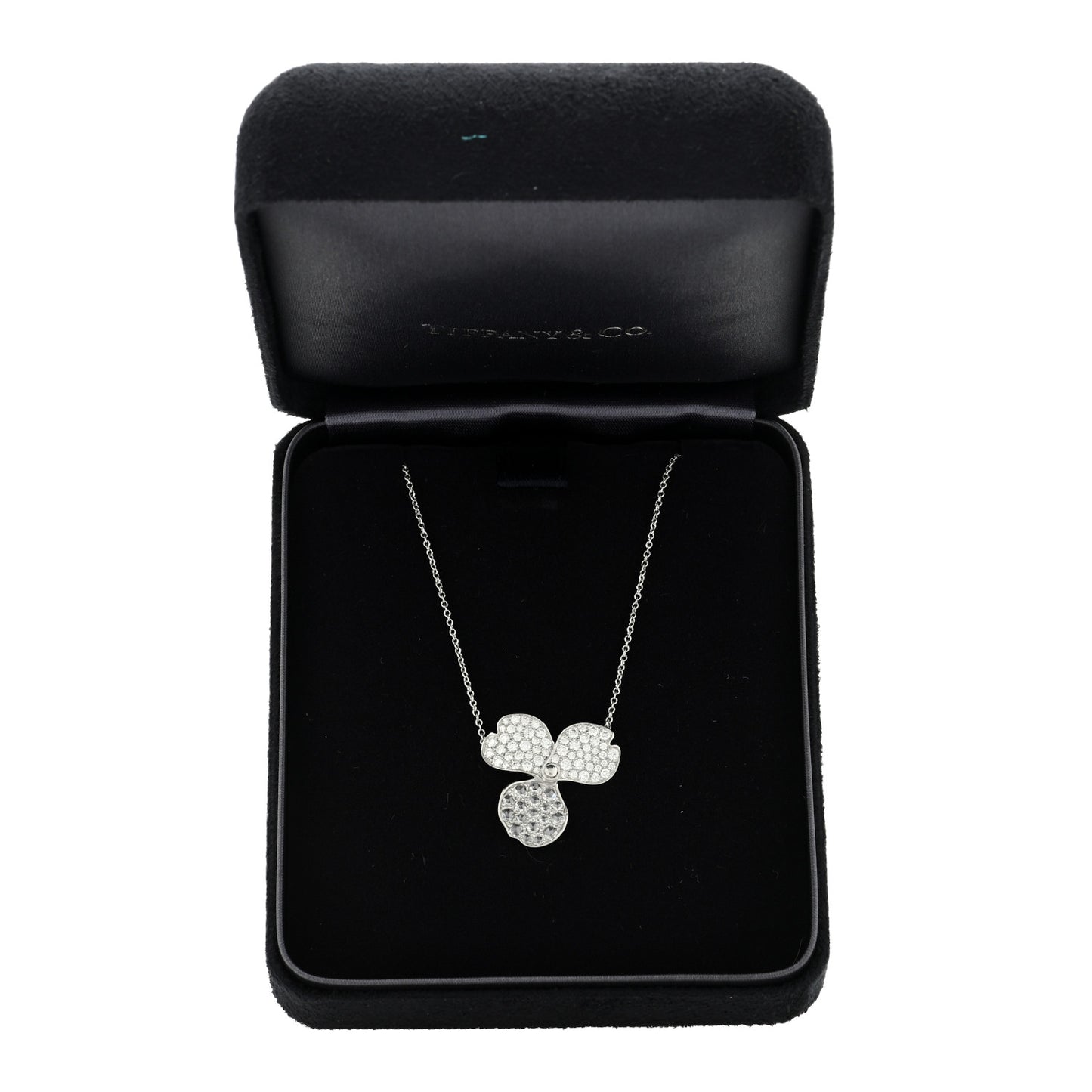 Platinum Diamond Large Paper Flowers Pave Pendant Necklace