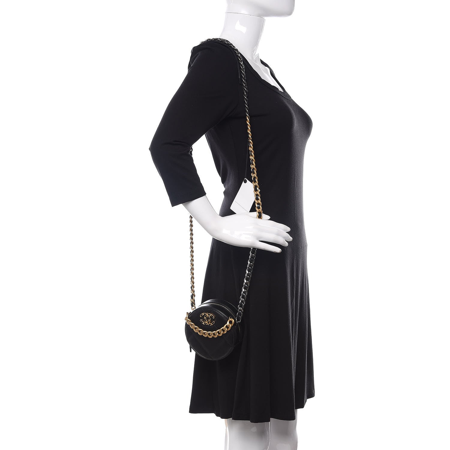 Chanel Shiny Goatskin Quilted 19 Round Clutch With Chain Black 2 of 11
