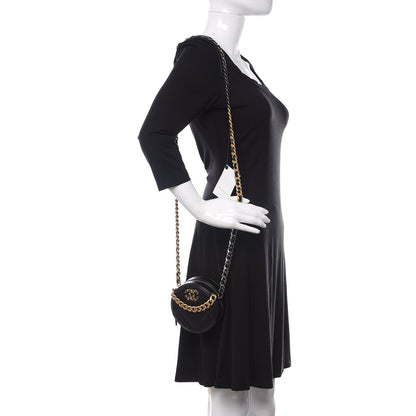 Chanel Shiny Goatskin Quilted 19 Round Clutch With Chain Black 2 of 11
