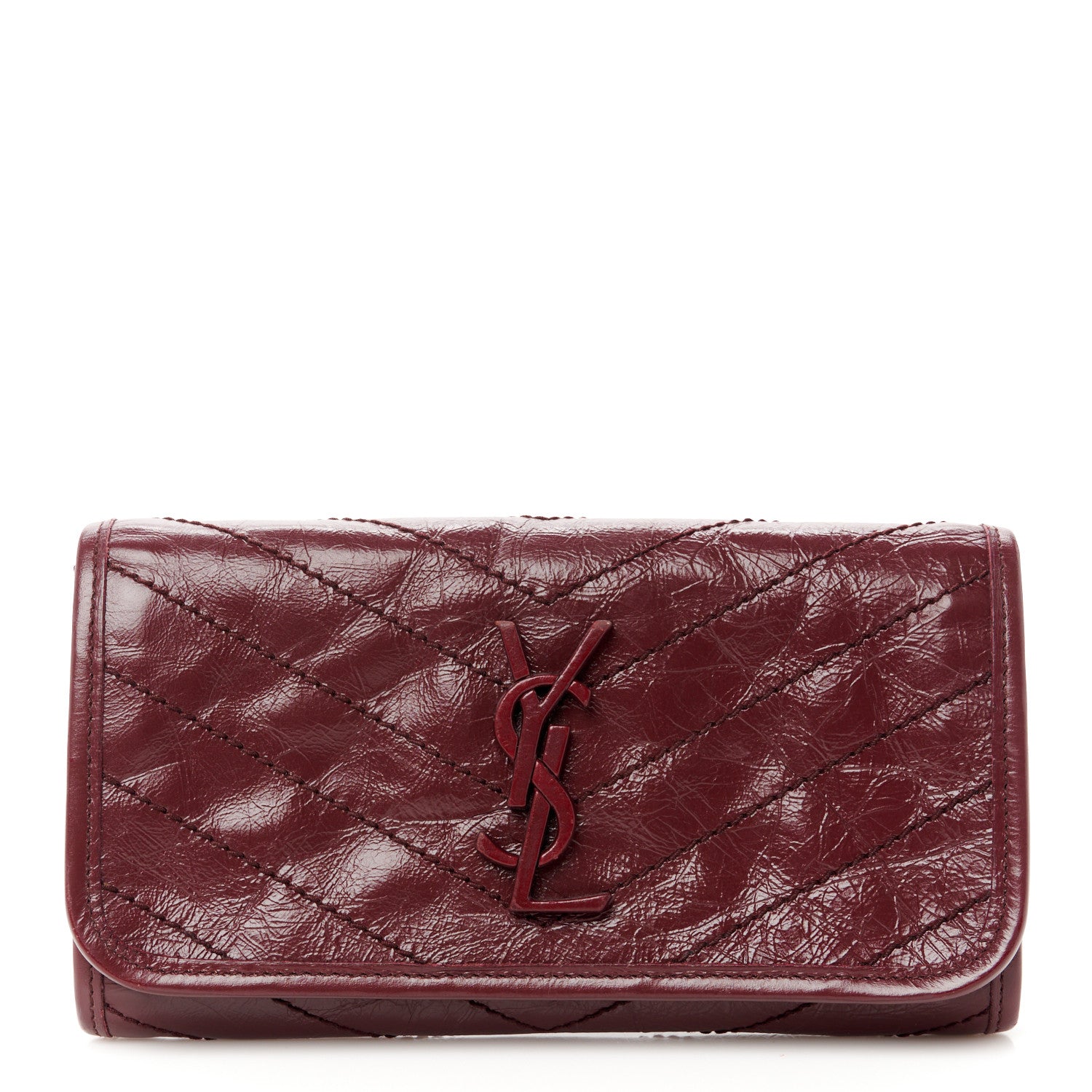 Saint Laurent Crinkled Calfskin Matelasse Monogram Niki Wallet Rouge Legion 1 of 8