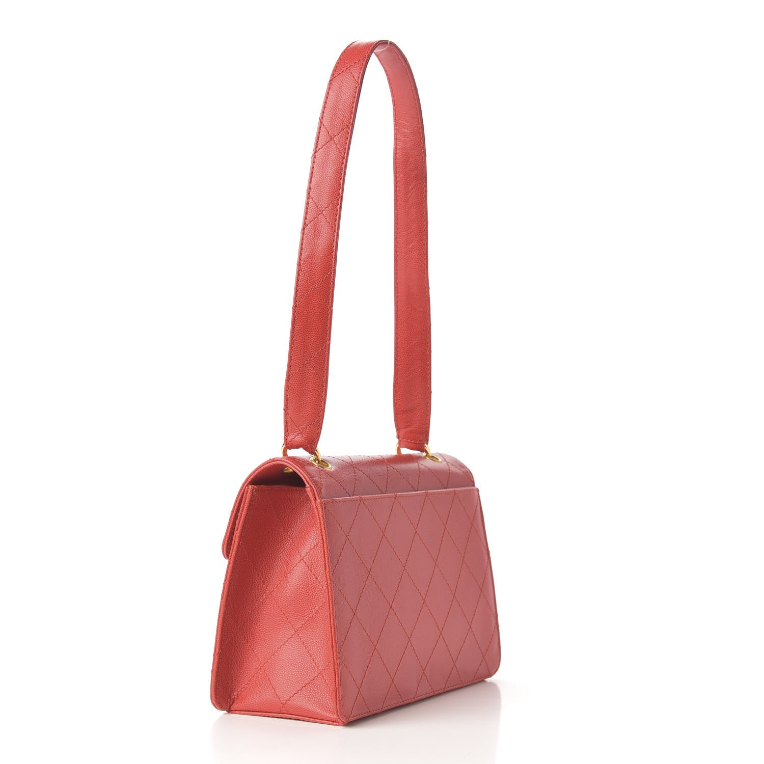 Chanel Caviar Stitched Flap Shoulder Bag Red 3 of 9