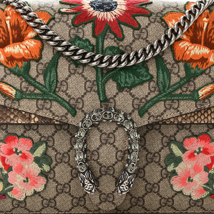 Gucci GG Supreme Monogram Snakeskin Flower Embroidered Medium Dionysus Shoulder Bag Beige Orange 8 of 15