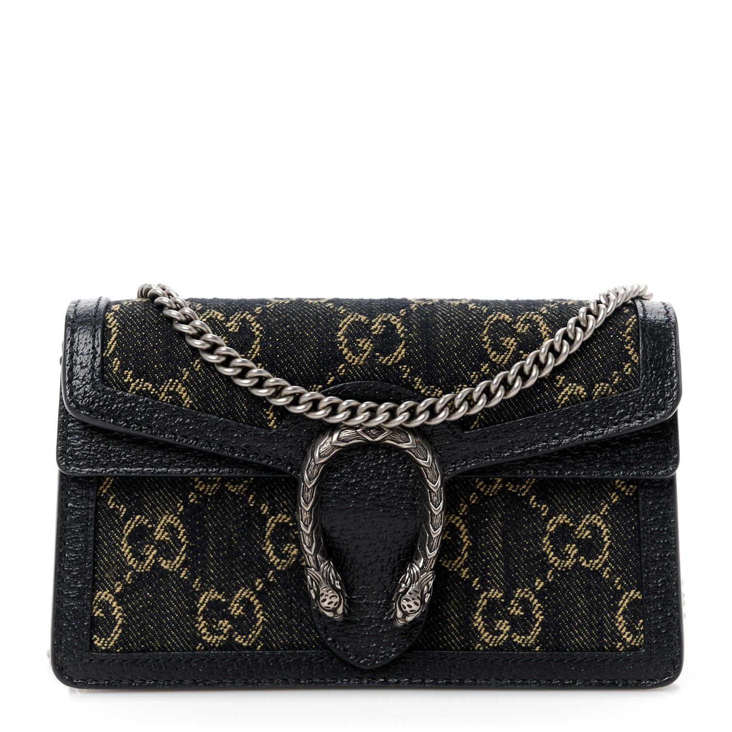 Gucci Jacquard Black Denim GG Monogram Super Mini Dionysus Shoulder Bag Black Ivory 1 of 10
