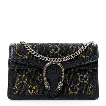 Gucci Jacquard Black Denim GG Monogram Super Mini Dionysus Shoulder Bag Black Ivory 1 of 10