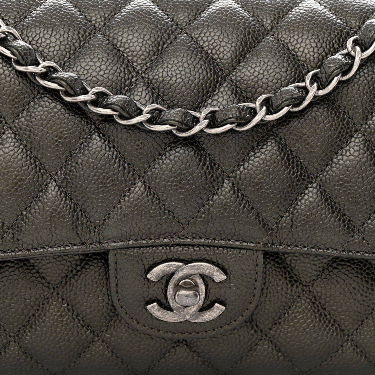 Chanel Metallic Caviar Quilted Medium Double Flap Dark Charcoal 8 of 11