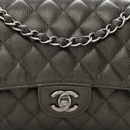 Chanel Metallic Caviar Quilted Medium Double Flap Dark Charcoal 8 of 11