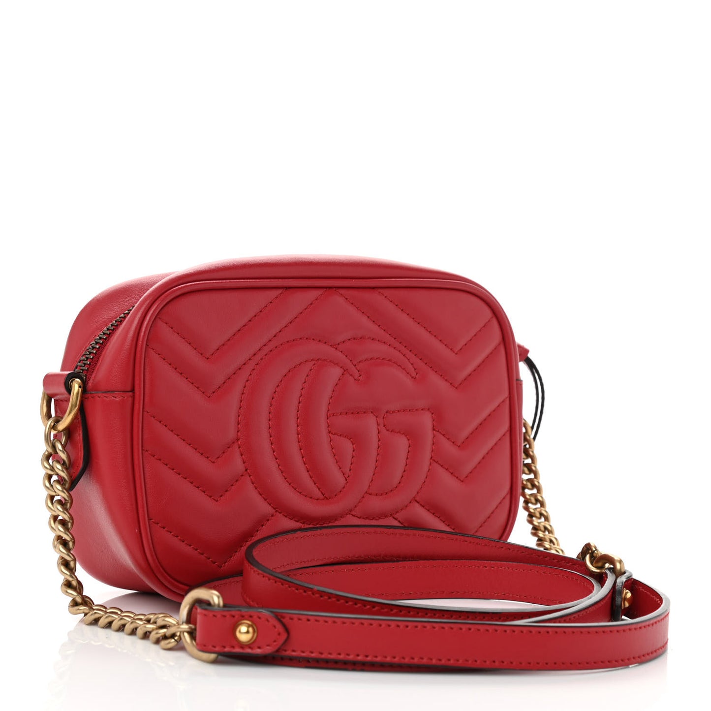 Calfskin Matelasse Mini GG Marmont Chain Shoulder Bag Hibiscus Red