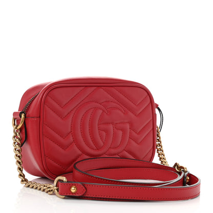 Gucci Calfskin Matelasse Mini GG Marmont Chain Shoulder Bag Hibiscus Red 2 of 7