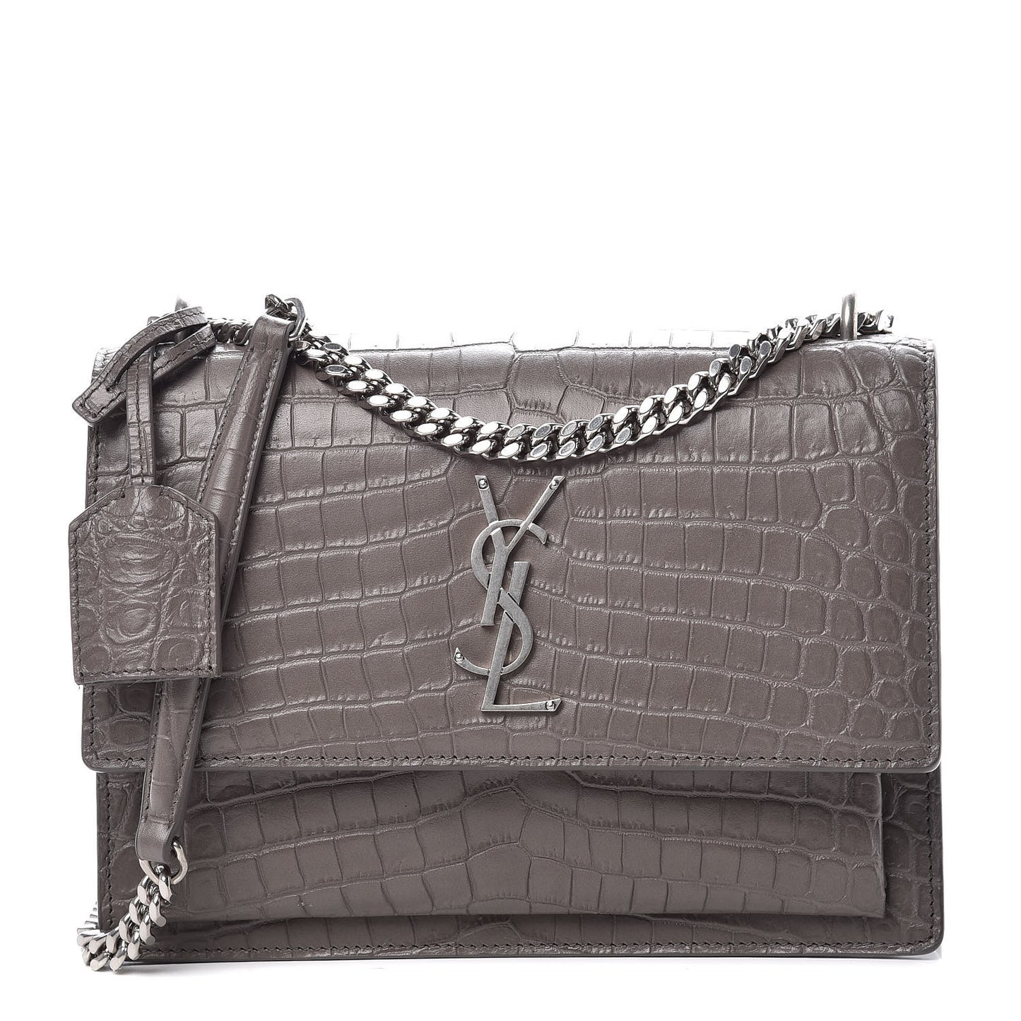 Calfskin Crocodile Embossed Medium Monogram Sunset Fog