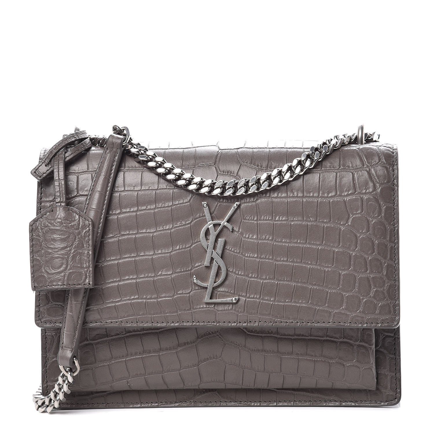 Saint Laurent Calfskin Crocodile Embossed Medium Monogram Sunset Fog 1 of 8