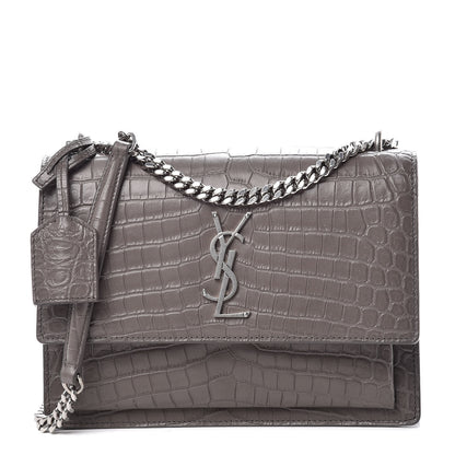 Saint Laurent Calfskin Crocodile Embossed Medium Monogram Sunset Fog 1 of 8
