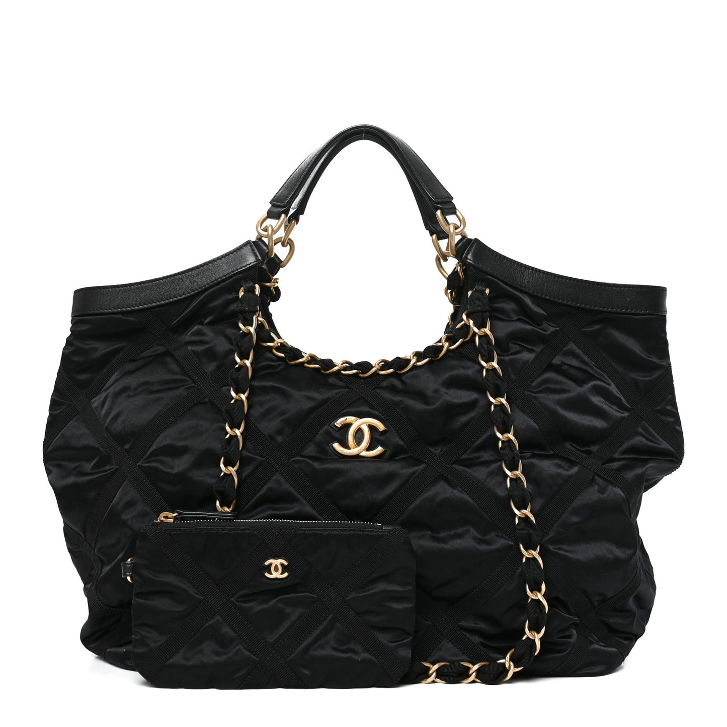 Nylon Grosgrain Quilted Lifestyle Shopping Tote Black