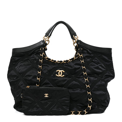 Chanel Nylon Grosgrain Quilted Lifestyle Shopping Tote Black 2 of 10