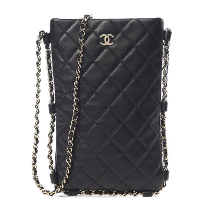 Chanel Lambskin Quilted Chain Around Phone Holder Black 1 of 10