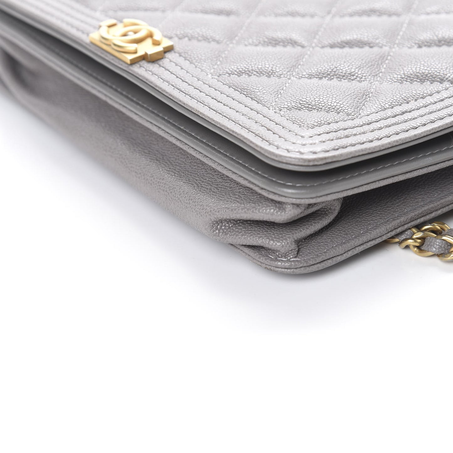 Caviar Quilted Boy Wallet On Chain WOC Grey
