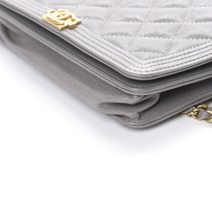 Chanel Caviar Quilted Boy Wallet On Chain WOC Grey 14 of 16