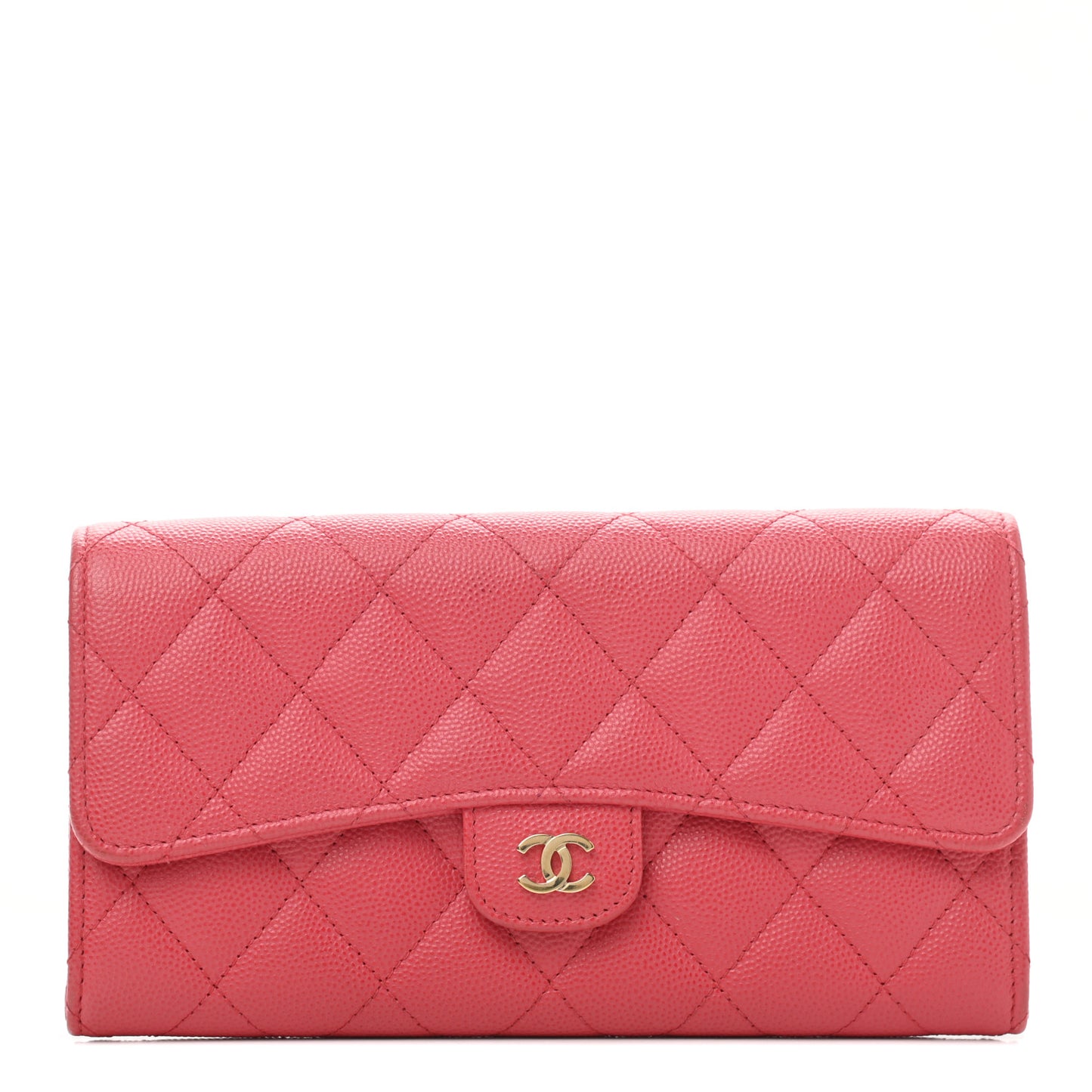 Caviar Quilted Large Gusset Flap Wallet Pink