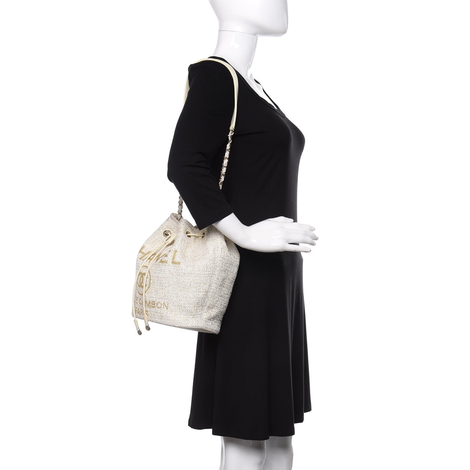 Chanel Lurex Boucle Deauville Drawstring Bag Ivory 2 of 9