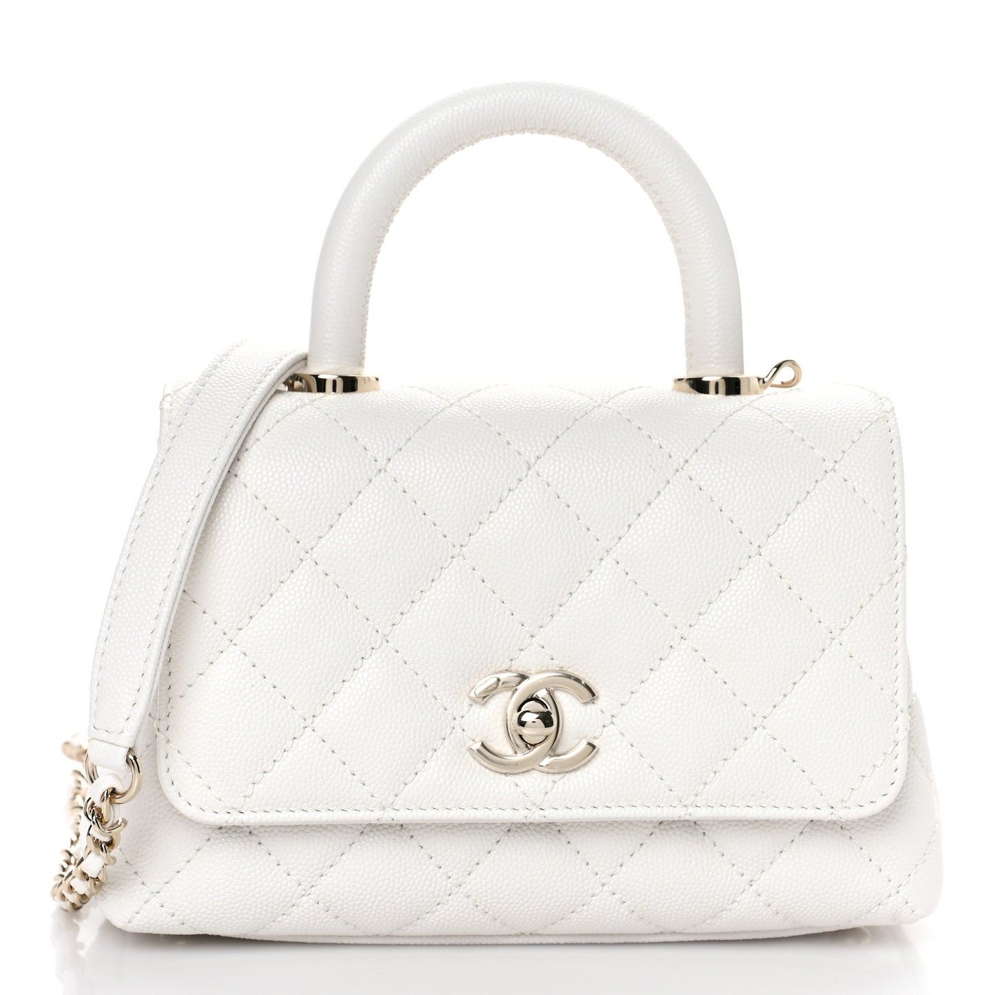 Caviar Quilted Extra Mini Coco Handle Flap White