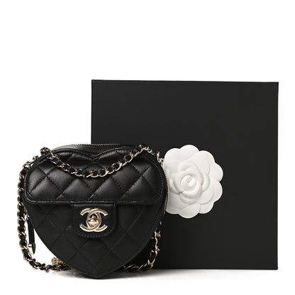 Chanel Lambskin Quilted CC In Love Heart Clutch With Chain Black 11 of 11