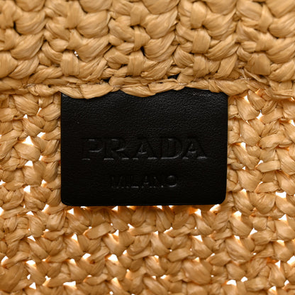 Prada Yarn Raffia Effect Crochet Embroidered Small Logo Tote Naturale 6 of 9