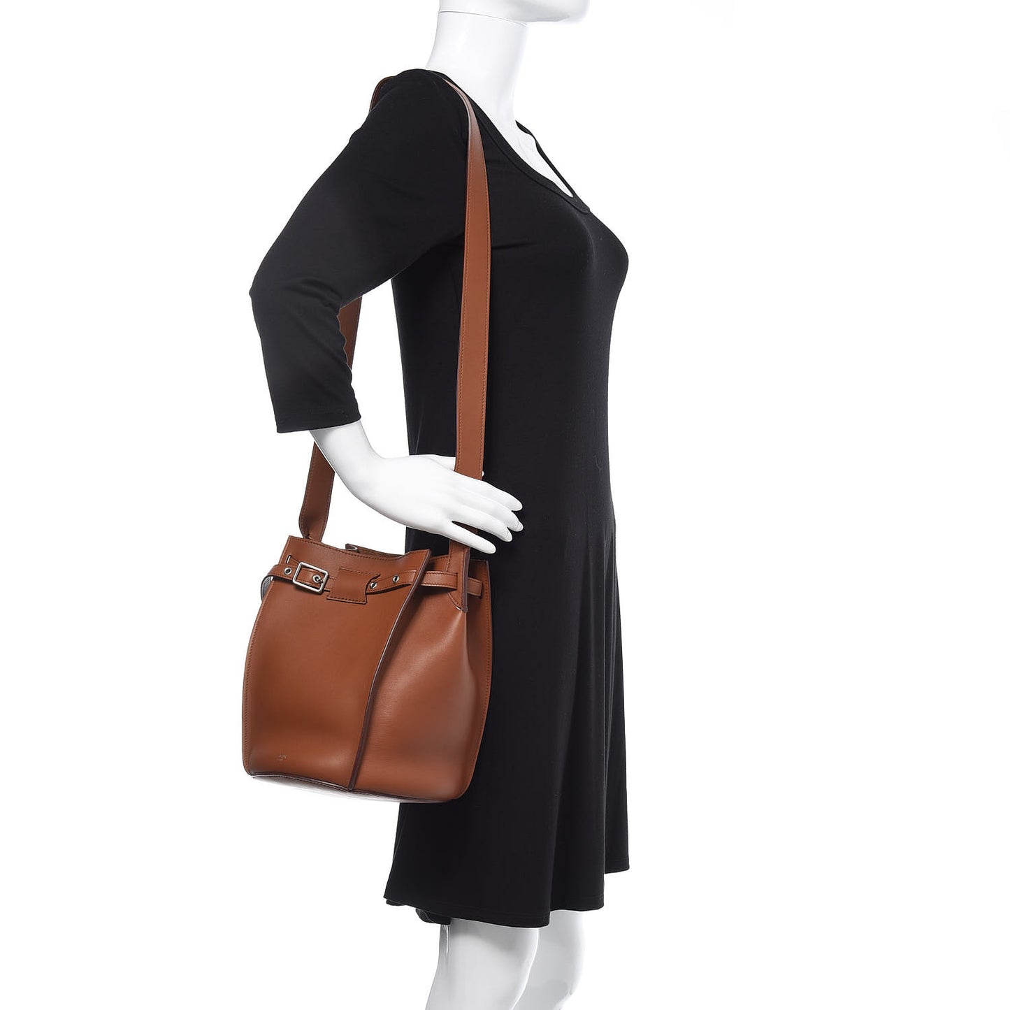 Smooth Calfskin Long Strap Big Bucket Bag Tan