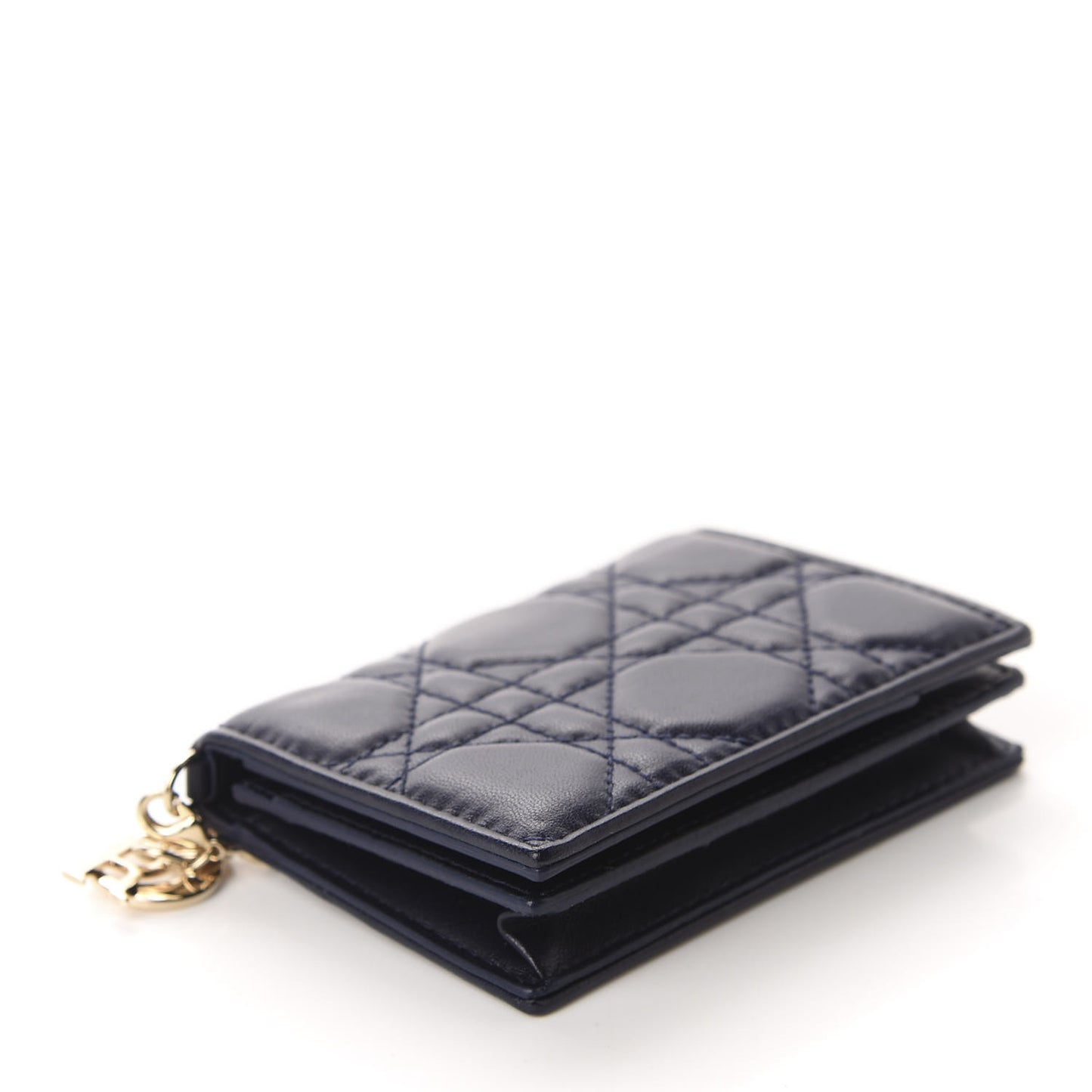 Lambskin Cannage Small Lady Dior Flap Card Holder Indigo