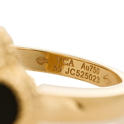 Van Cleef & Arpels 18K Yellow Gold Diamond Black Onyx Vintage Alhambra Ring 55 7.25 4 of 5
