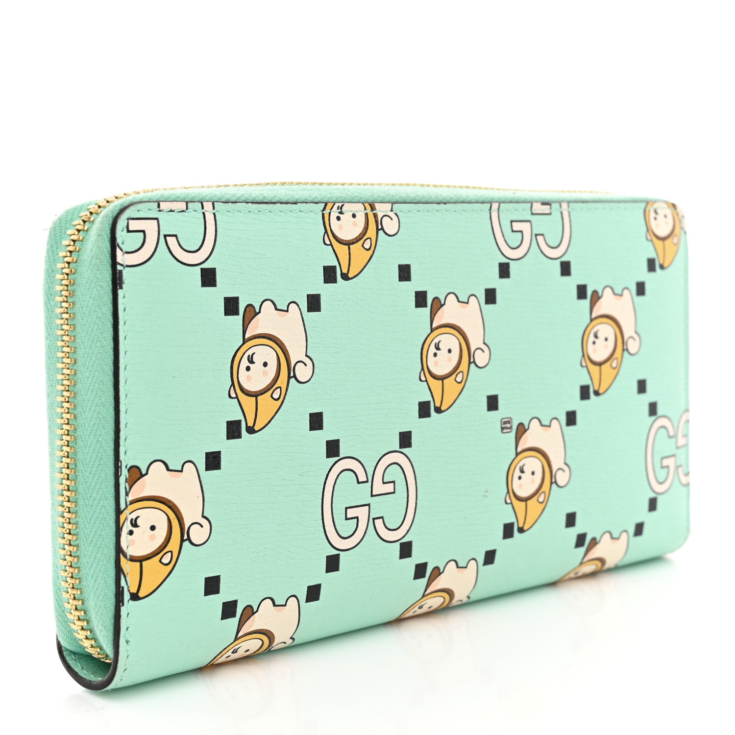 Gucci X PIKARAR Textured Dollar Calfskin Animal Print Zip Around Wallet Green 3 of 8