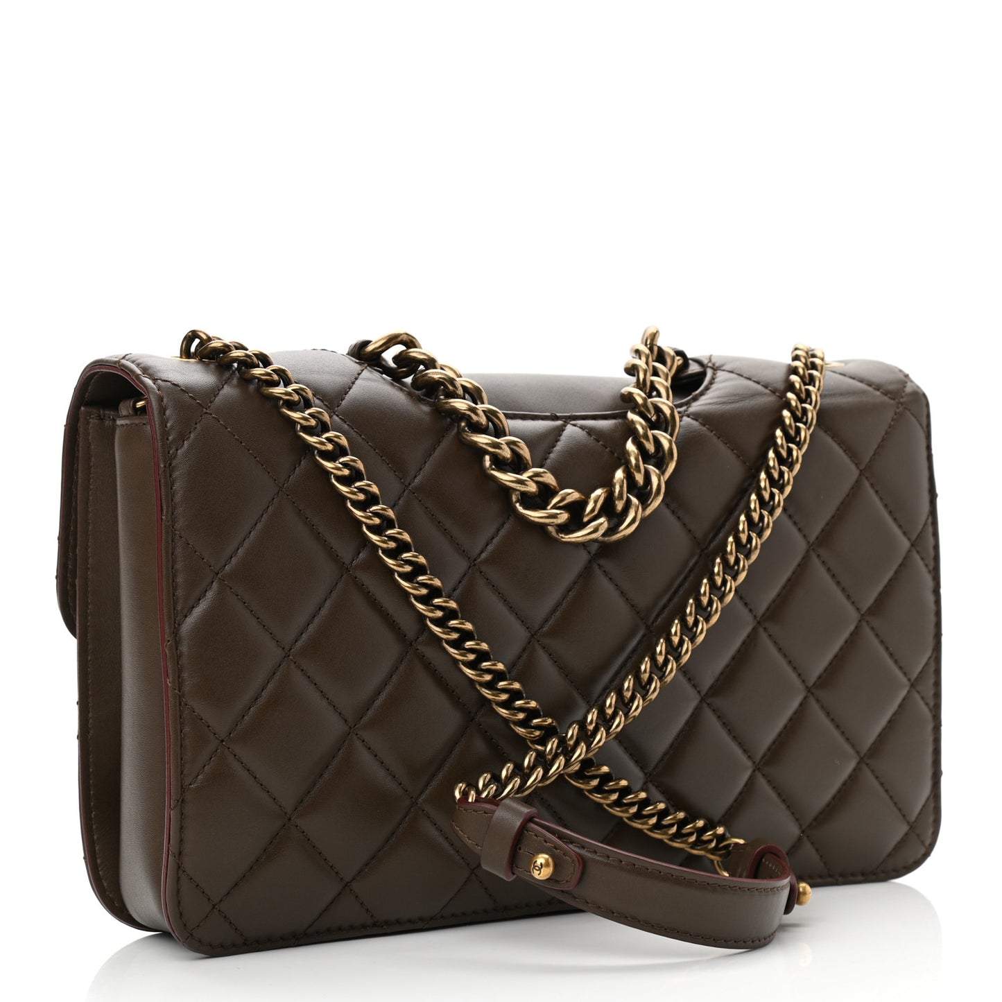 Glazed Calfskin Quilted Large Perfect Edge Flap Kaki