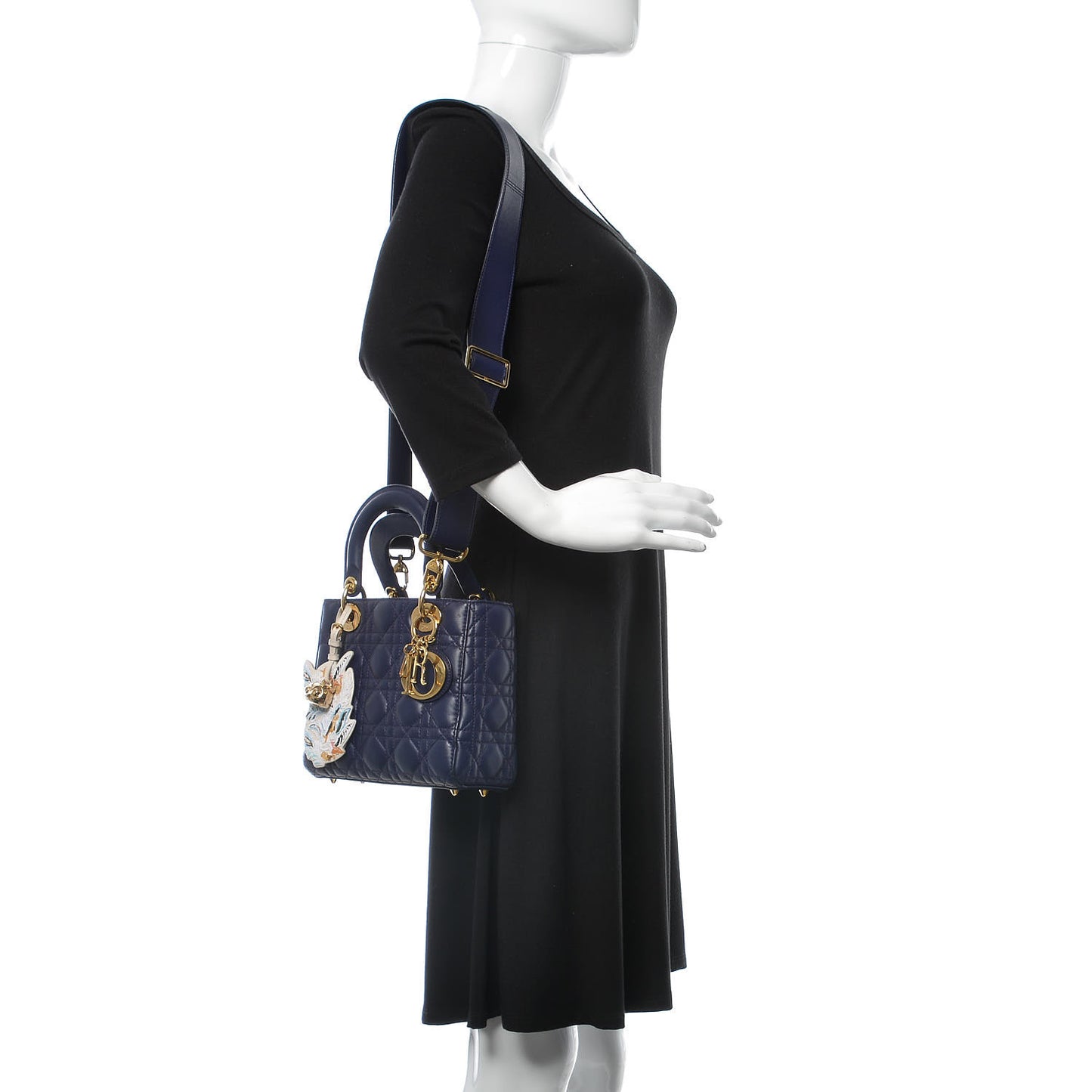 Lambskin Cannage Small Jeweled Owl Lady Dior Blue