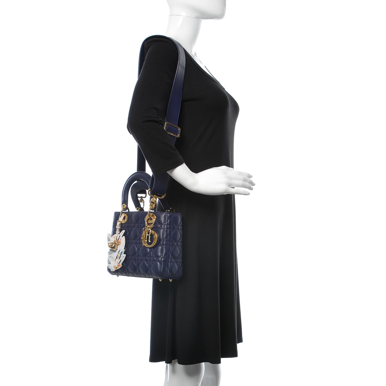 Christian Dior Lambskin Cannage Small Jeweled Owl Lady Dior Blue 2 of 11