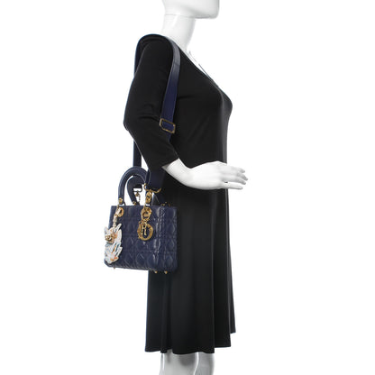 Christian Dior Lambskin Cannage Small Jeweled Owl Lady Dior Blue 2 of 11