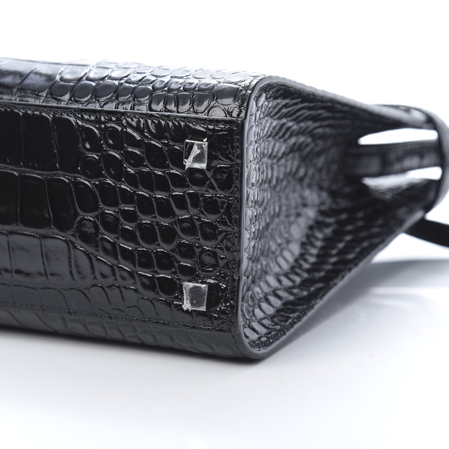 Saint Laurent Shiny Calfskin Crocodile Embossed Small Manhattan Shopper Tote Black 10 of 10