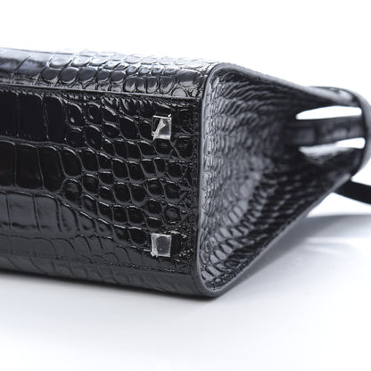 Saint Laurent Shiny Calfskin Crocodile Embossed Small Manhattan Shopper Tote Black 10 of 10