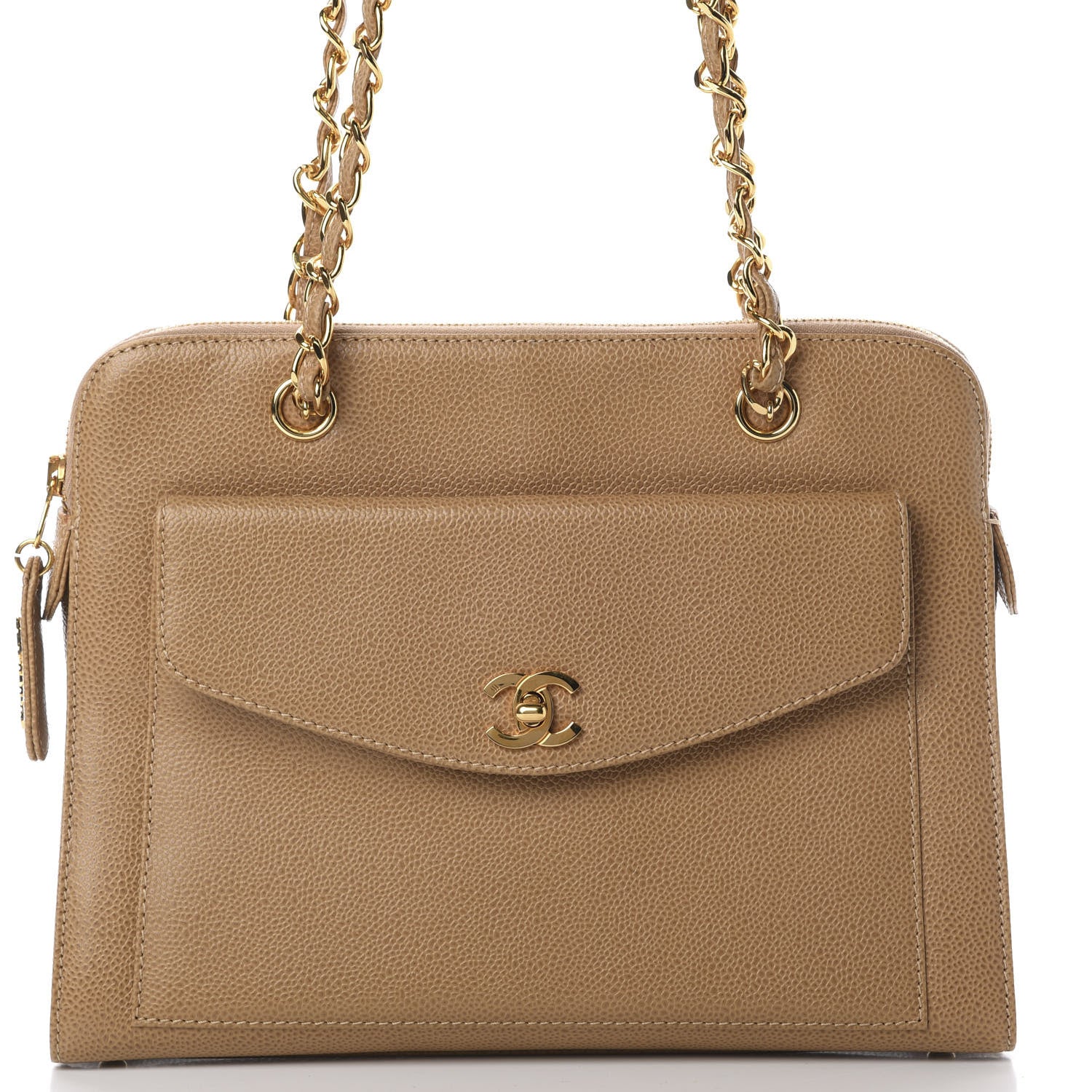Chanel Caviar Flap Shoulder Bag Beige 8 of 11