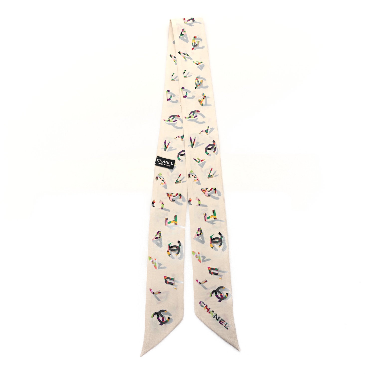 Chanel Silk CC Slim Bandeau Scarf Ecru Multicolor 2 of 3