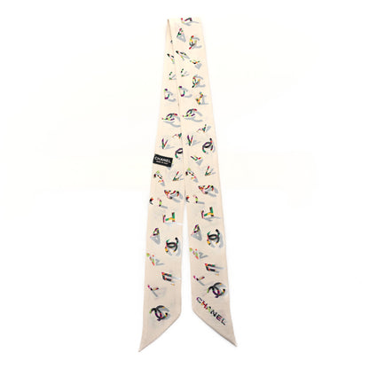 Chanel Silk CC Slim Bandeau Scarf Ecru Multicolor 2 of 3