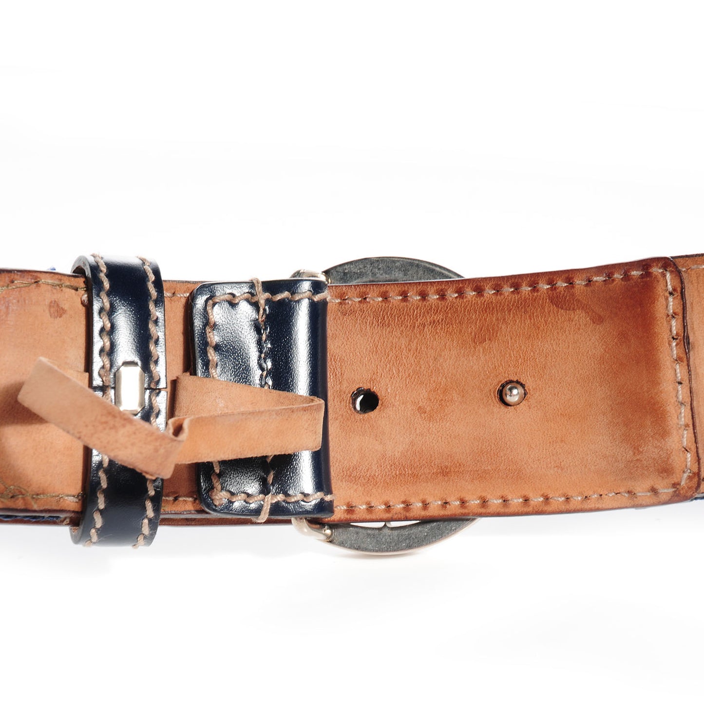 Leather Web Hysteria Crest Belt 105 42 Navy
