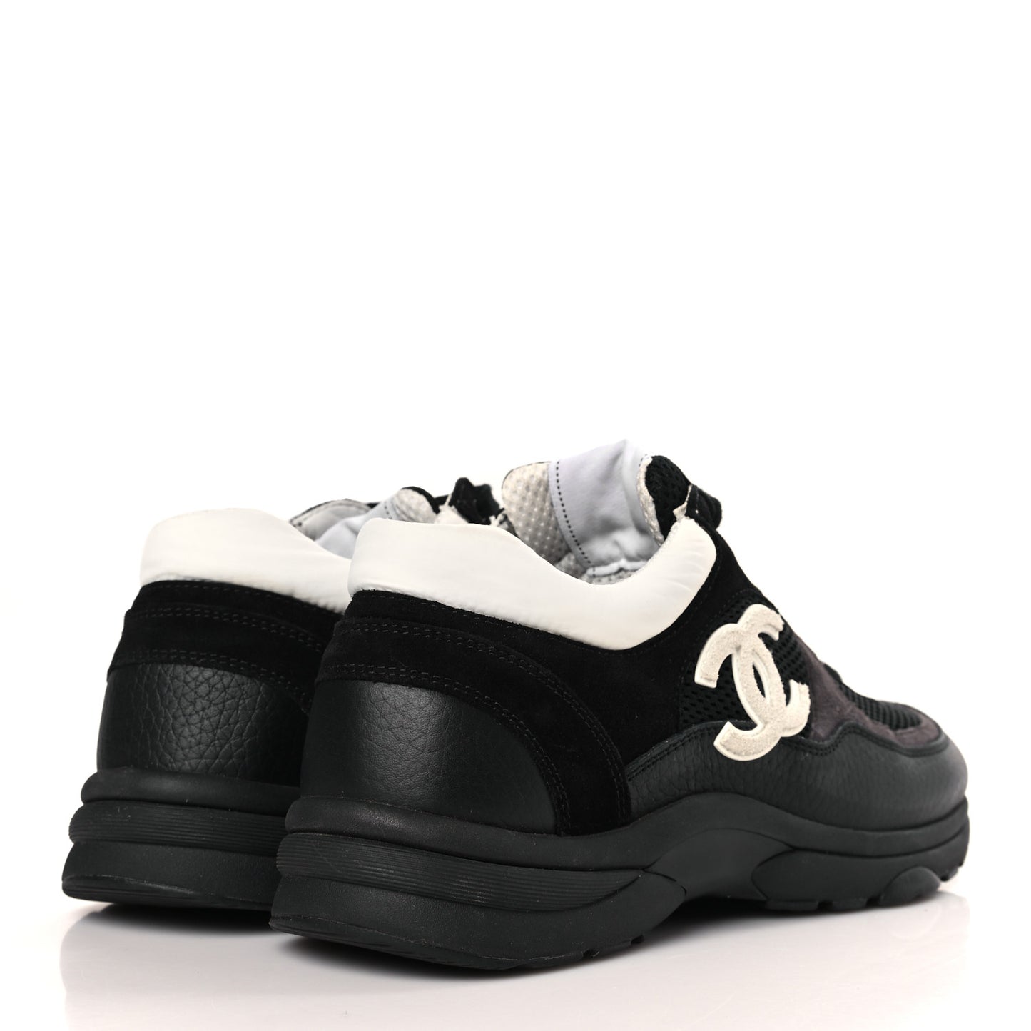 Mesh Suede Calfskin Grained Calfskin Womens CC Sneakers 39.5 White Black