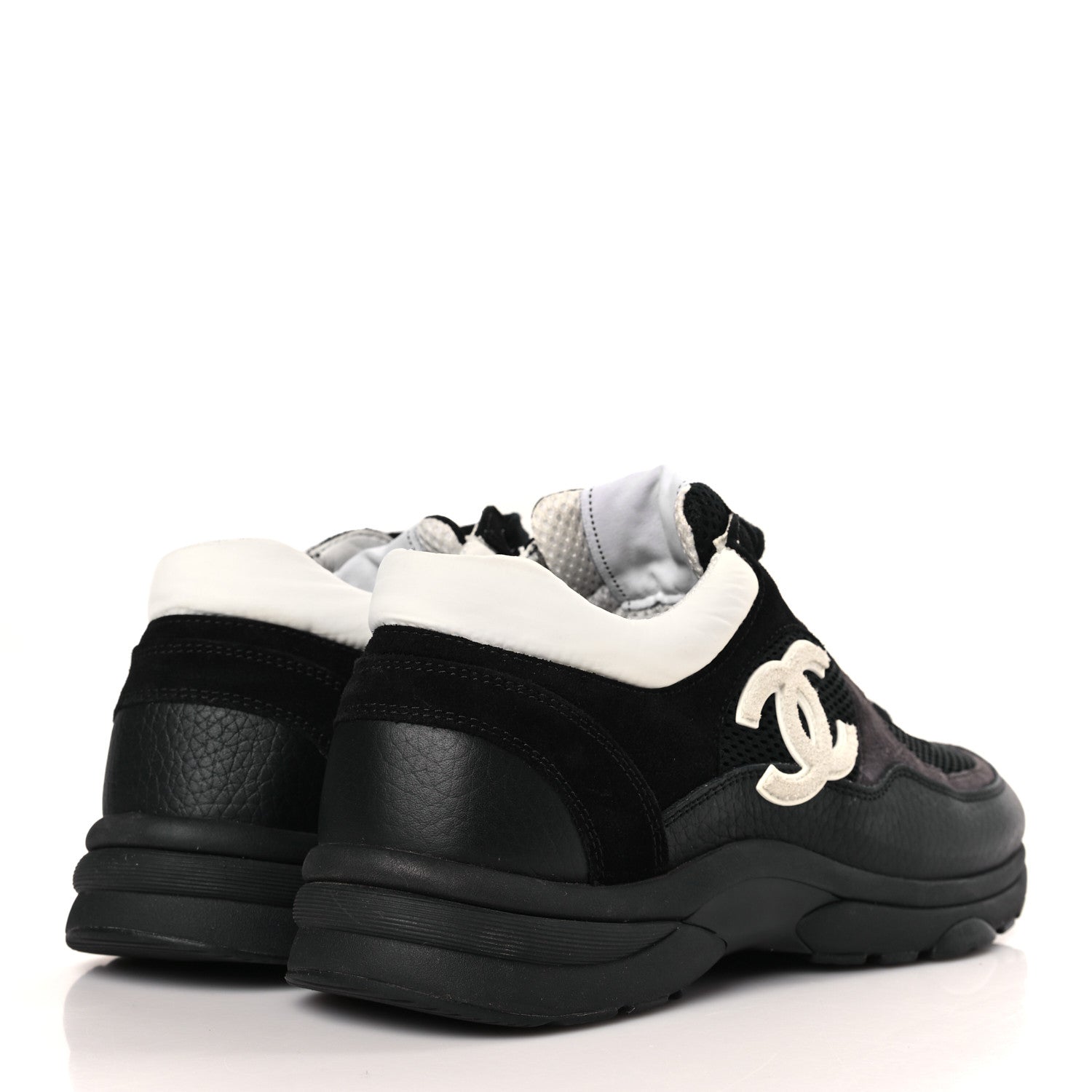 Chanel Mesh Suede Calfskin Grained Calfskin Womens CC Sneakers 39.5 White Black 4 of 7