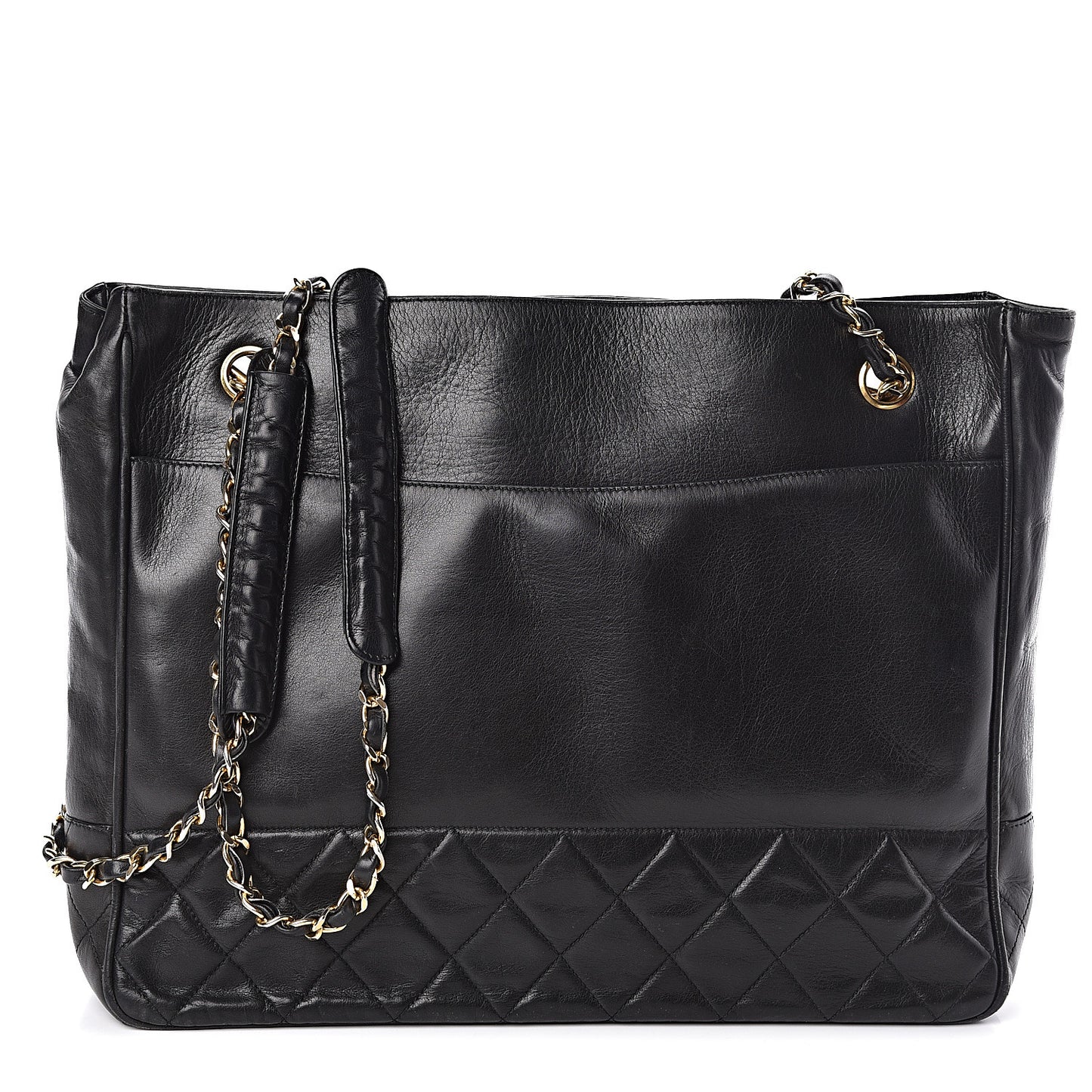 Lambskin Quilted Shopping Tote Black