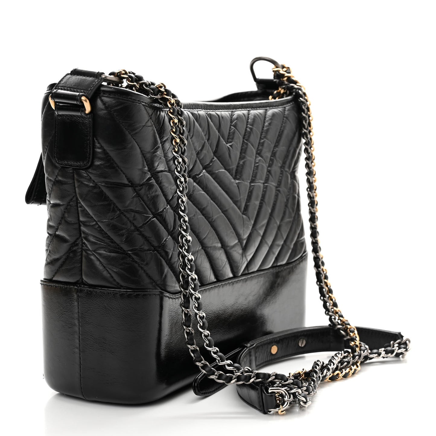 Aged Calfskin Chevron Quilted Medium Gabrielle Hobo Black