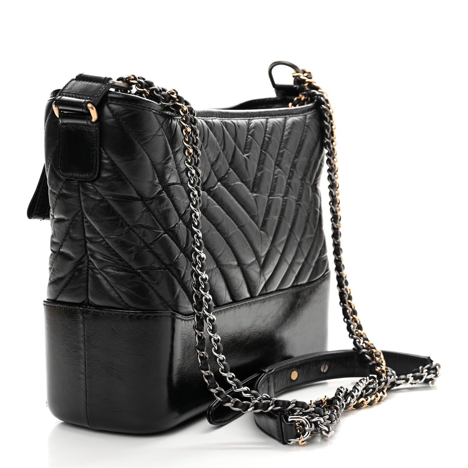 Chanel Aged Calfskin Chevron Quilted Medium Gabrielle Hobo Black 3 of 13