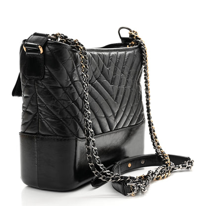 Chanel Aged Calfskin Chevron Quilted Medium Gabrielle Hobo Black 3 of 13