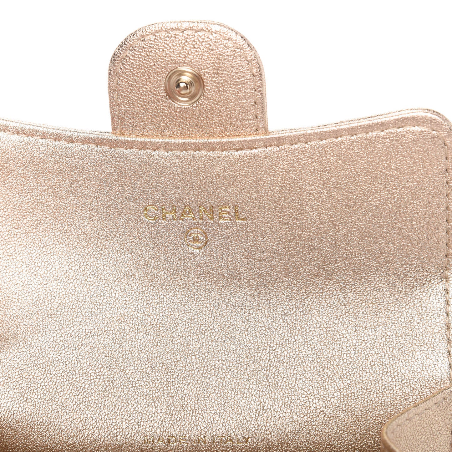 Metallic Lambskin Quilted Flap Card Holder Wallet Gold