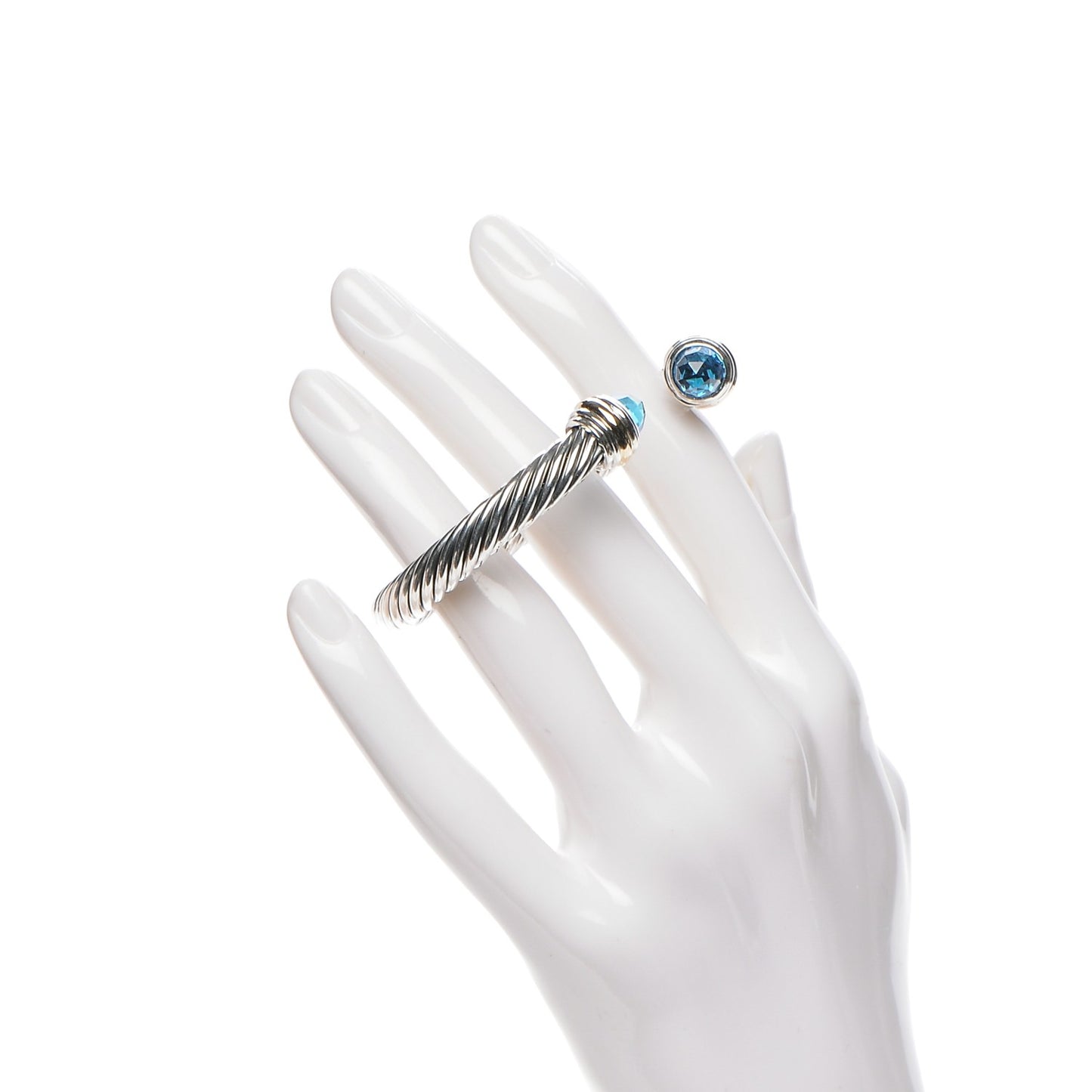 Sterling Silver 14K Yellow Gold Blue Topaz 5mm Cable Classics Bracelet